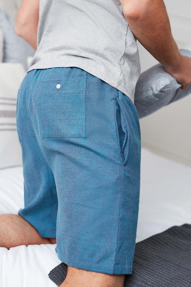 British Boxers British Boxers Men's 'Stornoway' Herringbone Brushed Cotton Sleep Shorts in Teal - 3