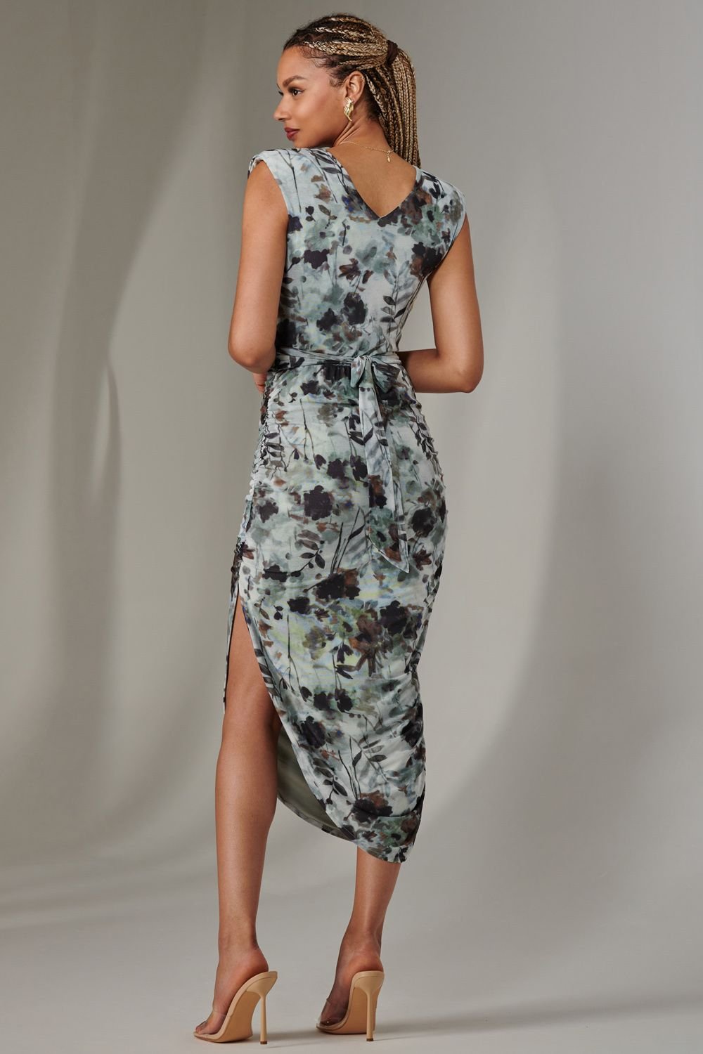 Jolie Moi Jolie Moi Women's Katrina Sleeveless Ruched Bodycon Dress in Grey - 2