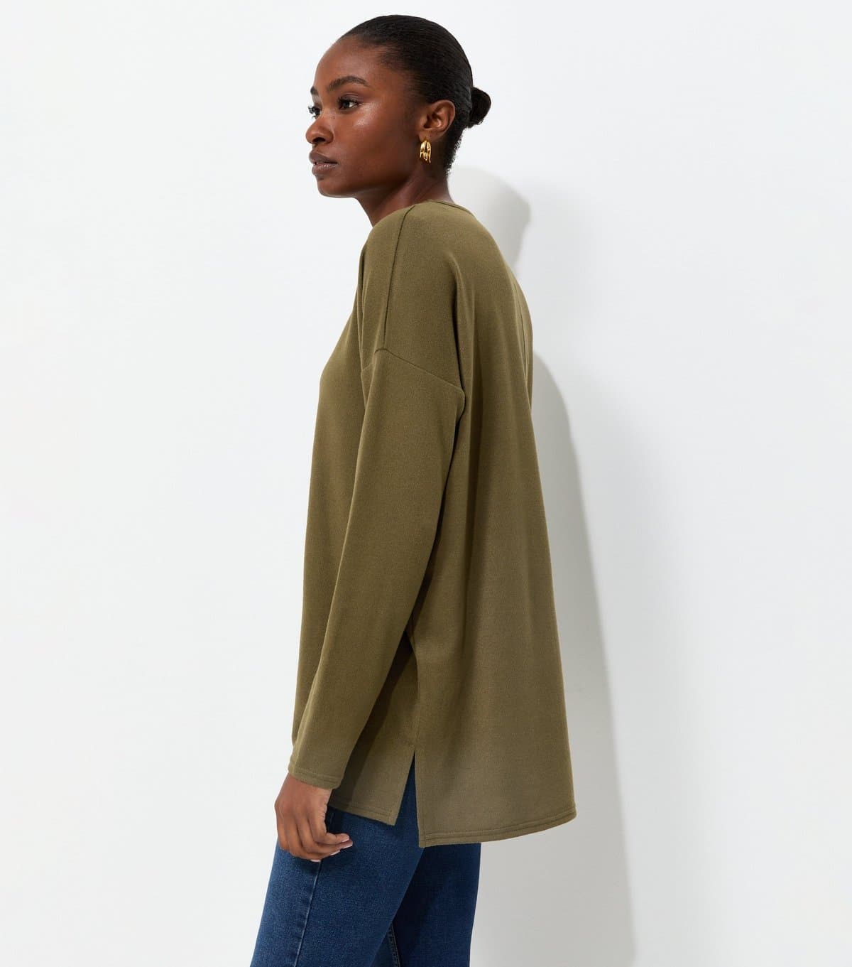 New Look Women's Dark Khaki Soft Touch Long Sleeve Top New Look