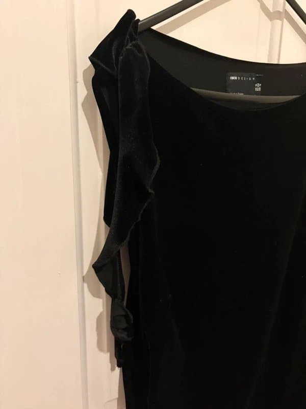 ASOS Design Black velvet mini dress with waterfall ruffle