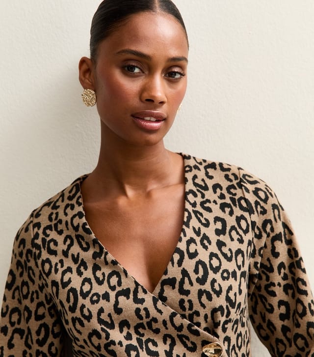 New Look Women's Brown Soft Touch Leopard Print Wrap Cardigan New Look - 2