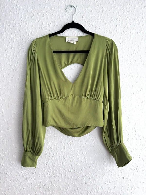 Anthropologie Women's Anthropologie Satin Green Cropped Blouse - Size 10uk