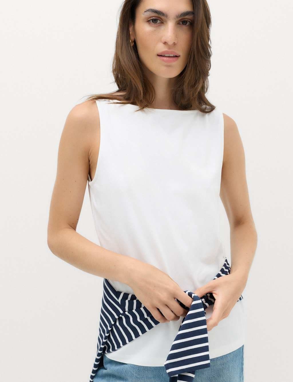 Marks & Spencer M&S Cotton Rich Slash Neck Vest Soft White