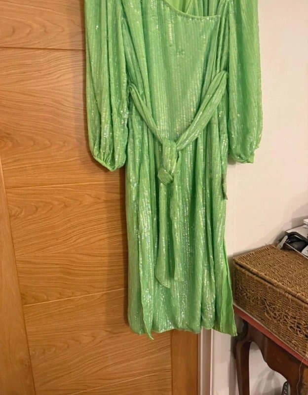 ASOS ASOS Edition Lime Green Embellished Sequin Crystal Wrap Belted Draped Tie Bow Midaxi Dress