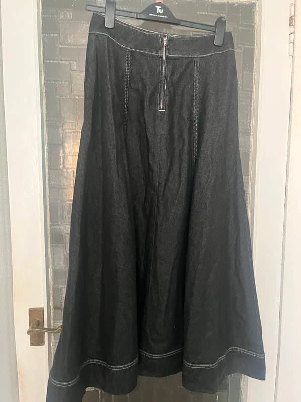 Topshop Topshop denim full midi shirt with seam in washed black size 10