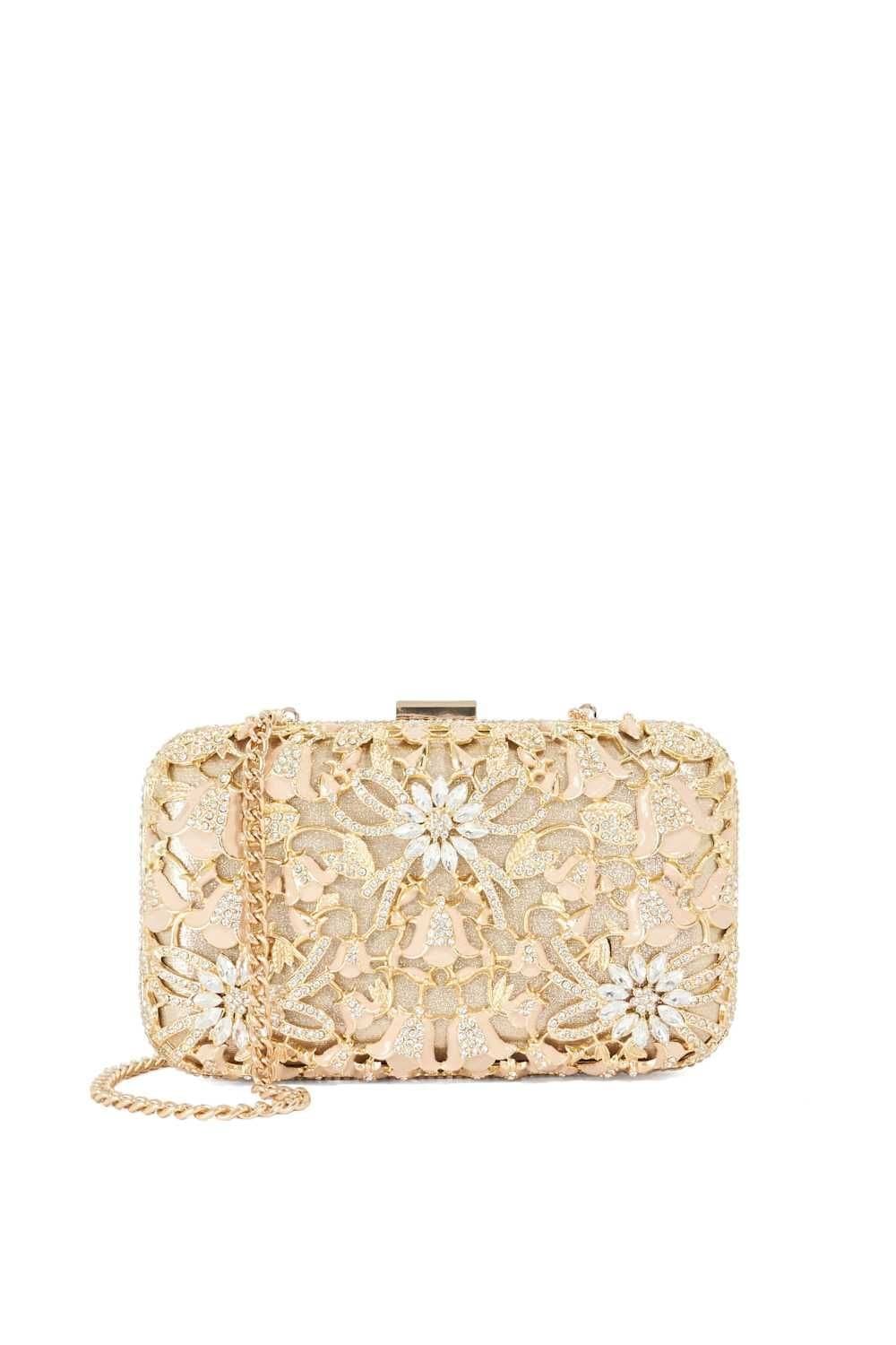 Dune London Dune London Gold Hard-Case Clutch with Floral Design