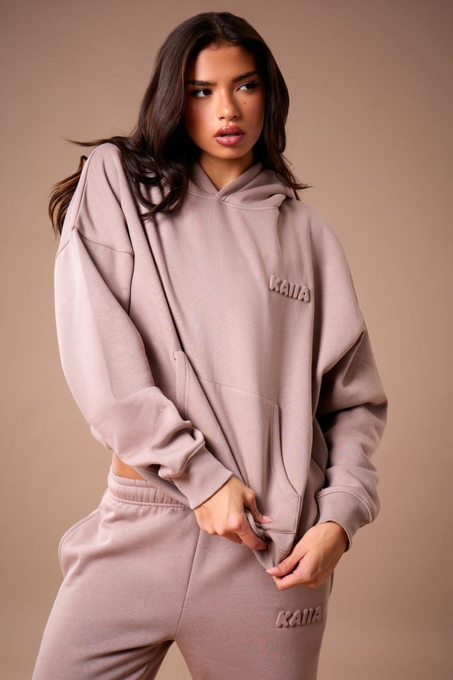 Kaiia Kaiia Embossed Bubble Logo Oversized Hoodie Clay - 2