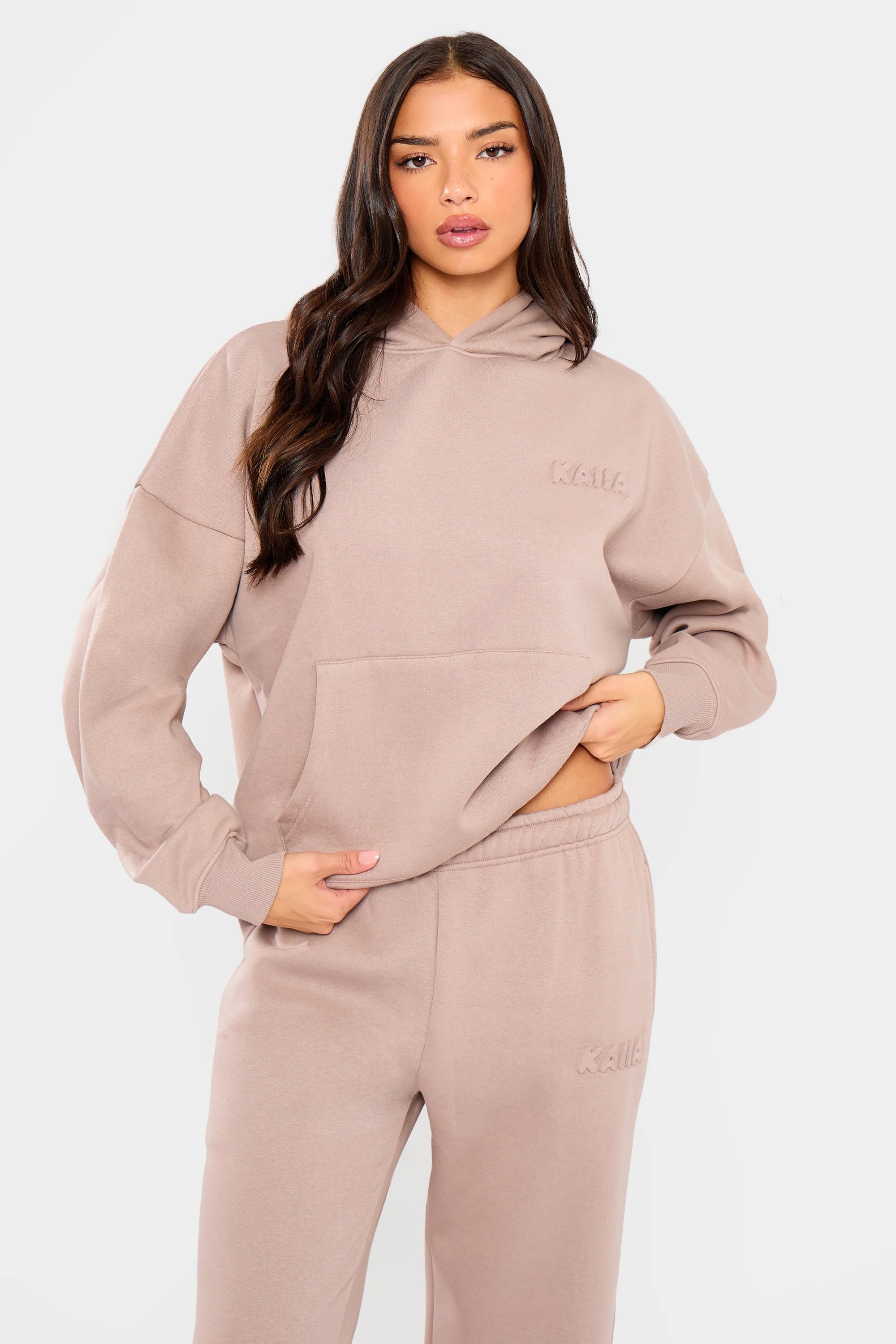 Kaiia Kaiia Embossed Bubble Logo Oversized Hoodie Clay - 3