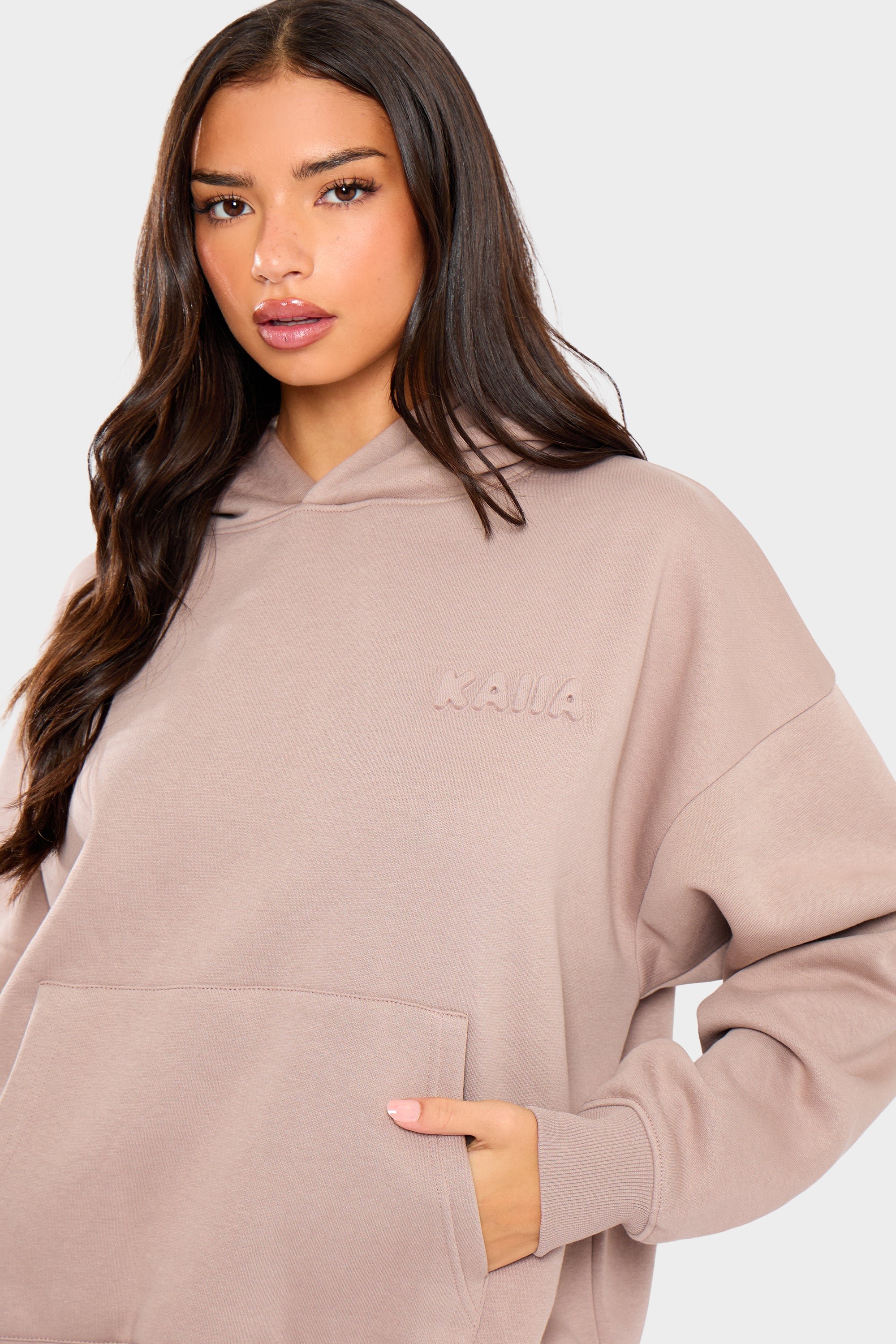 Kaiia Kaiia Embossed Bubble Logo Oversized Hoodie Clay - 4