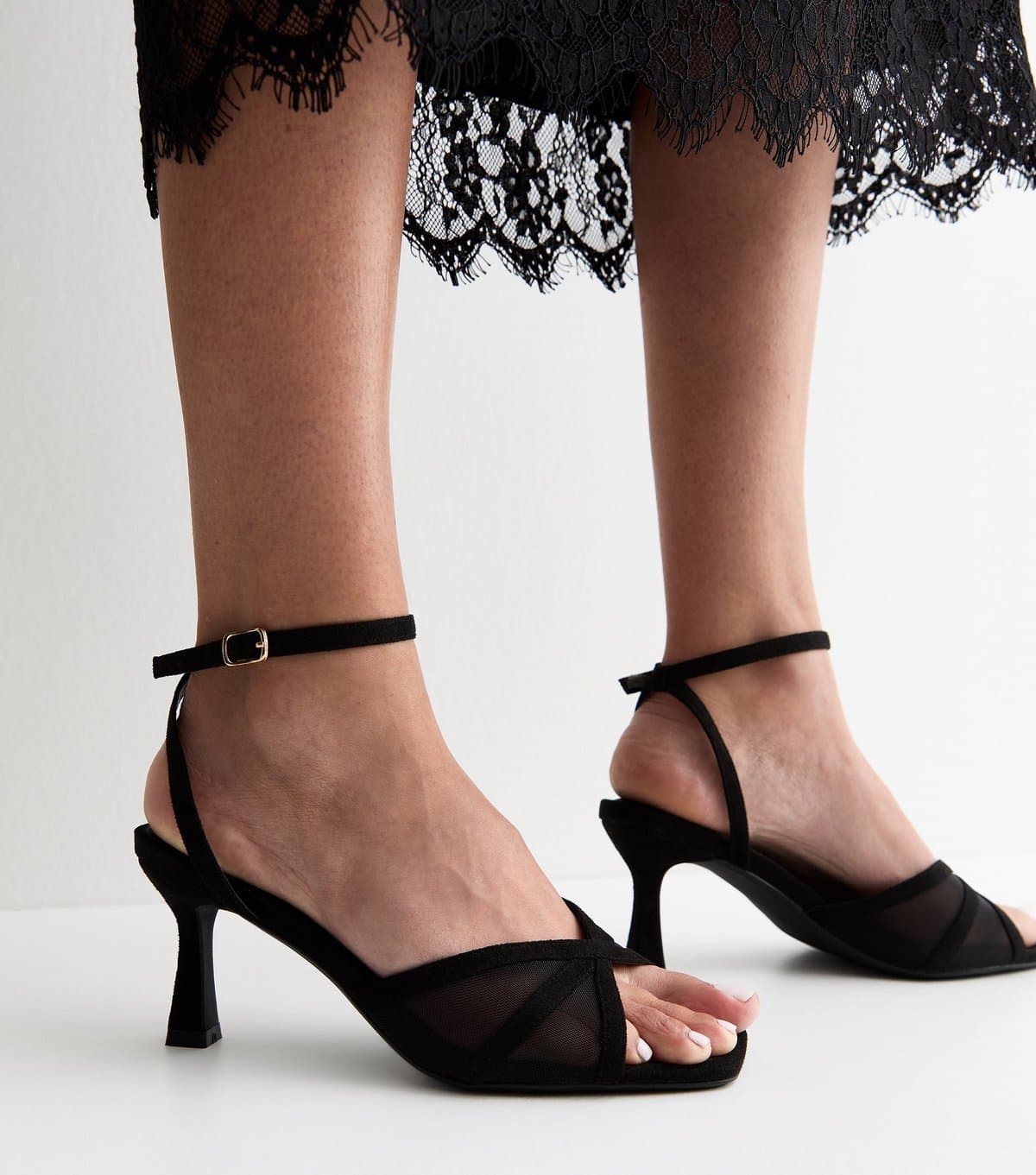 New Look Women's Wide Fit Black Mesh Strap Open Toe Sandals Vegan New Look