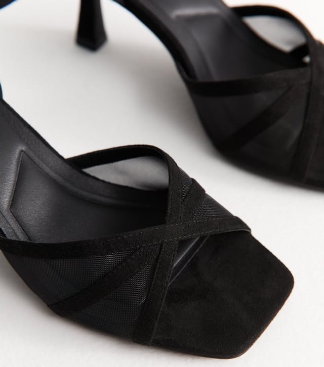 New Look Women's Wide Fit Black Mesh Strap Open Toe Sandals Vegan New Look - 3
