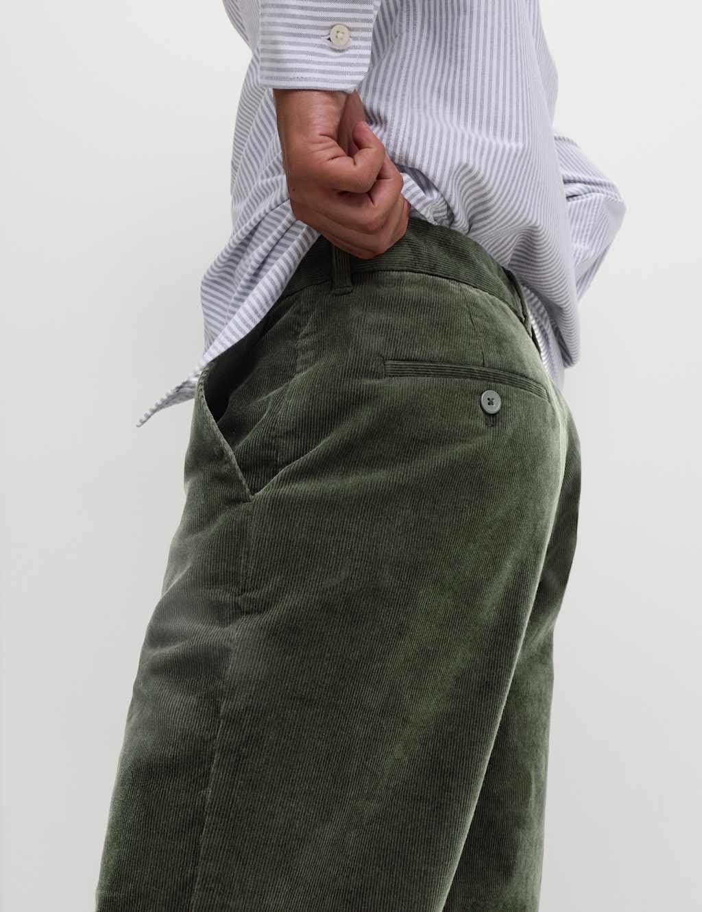 Marks & Spencer M&S Regular Fit Corduroy Stretch Chinos Dark Khaki