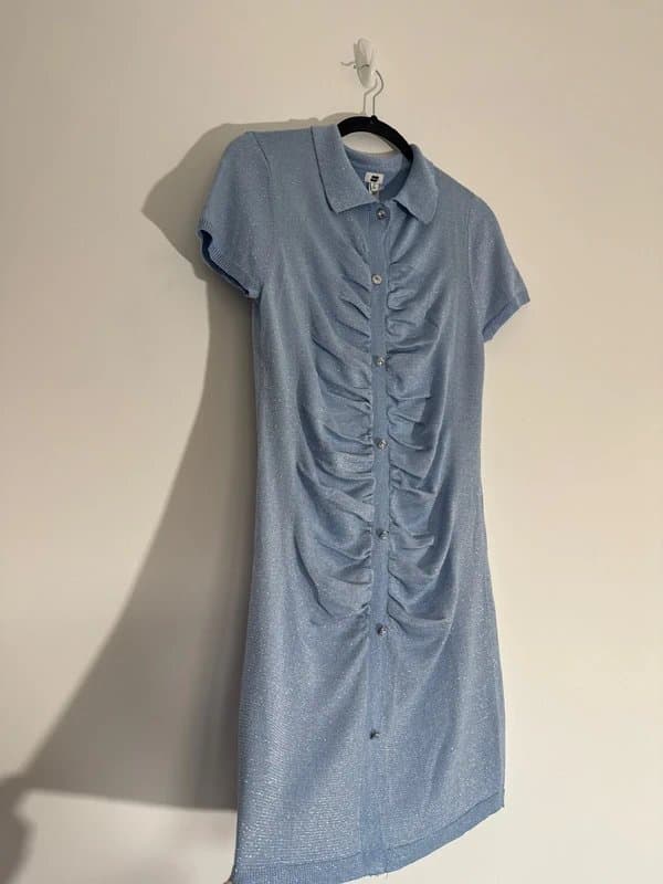 River Island New (no tags) River Island Blue Shimmer Knit Ruched Mini Dress - size medium