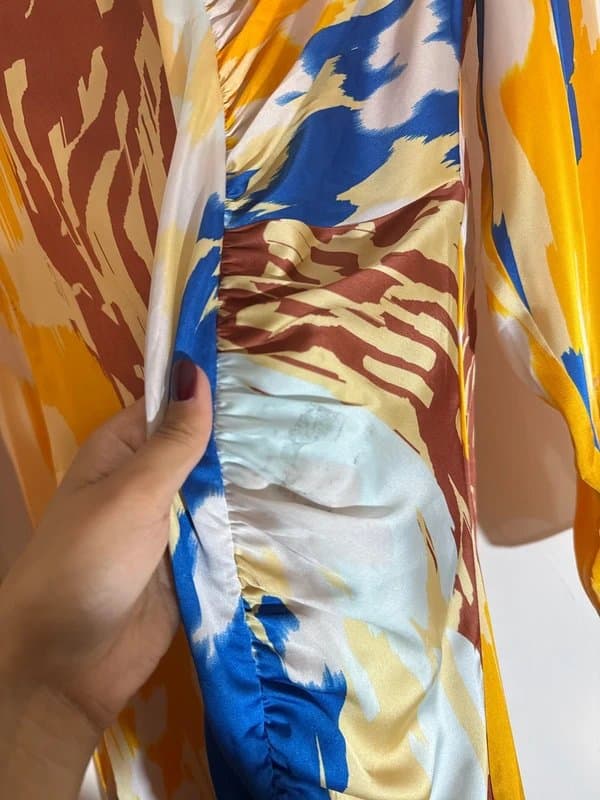 River Island New (shop floor) River Island Satin Printed Ruched Side Dress with Slit -size 14