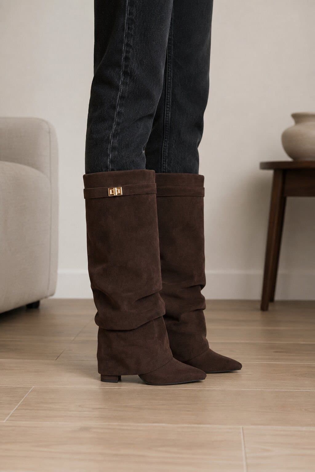 Truffle Collection Truffle Collection Women's Zip Boots Chocolate Microfibre Pointed Toe Block Heel Shoes