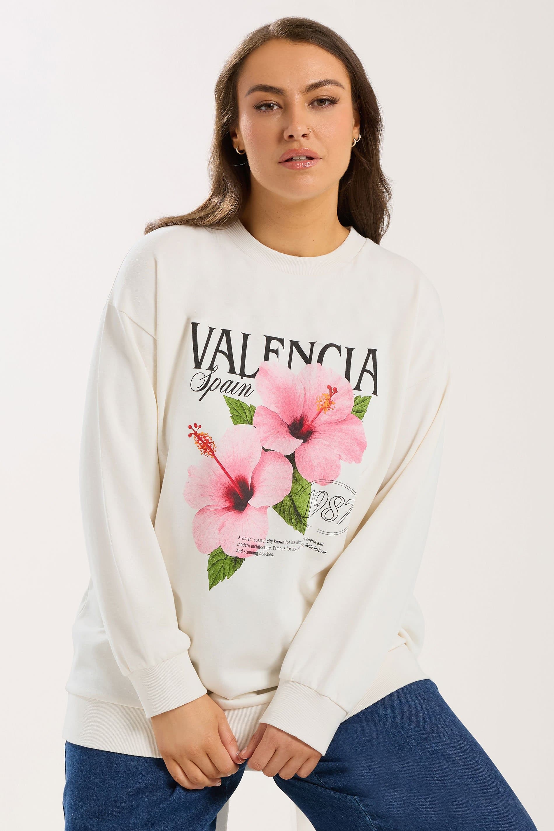 Yours Plus Size Cream 'Valencia' Floral Sweatshirt