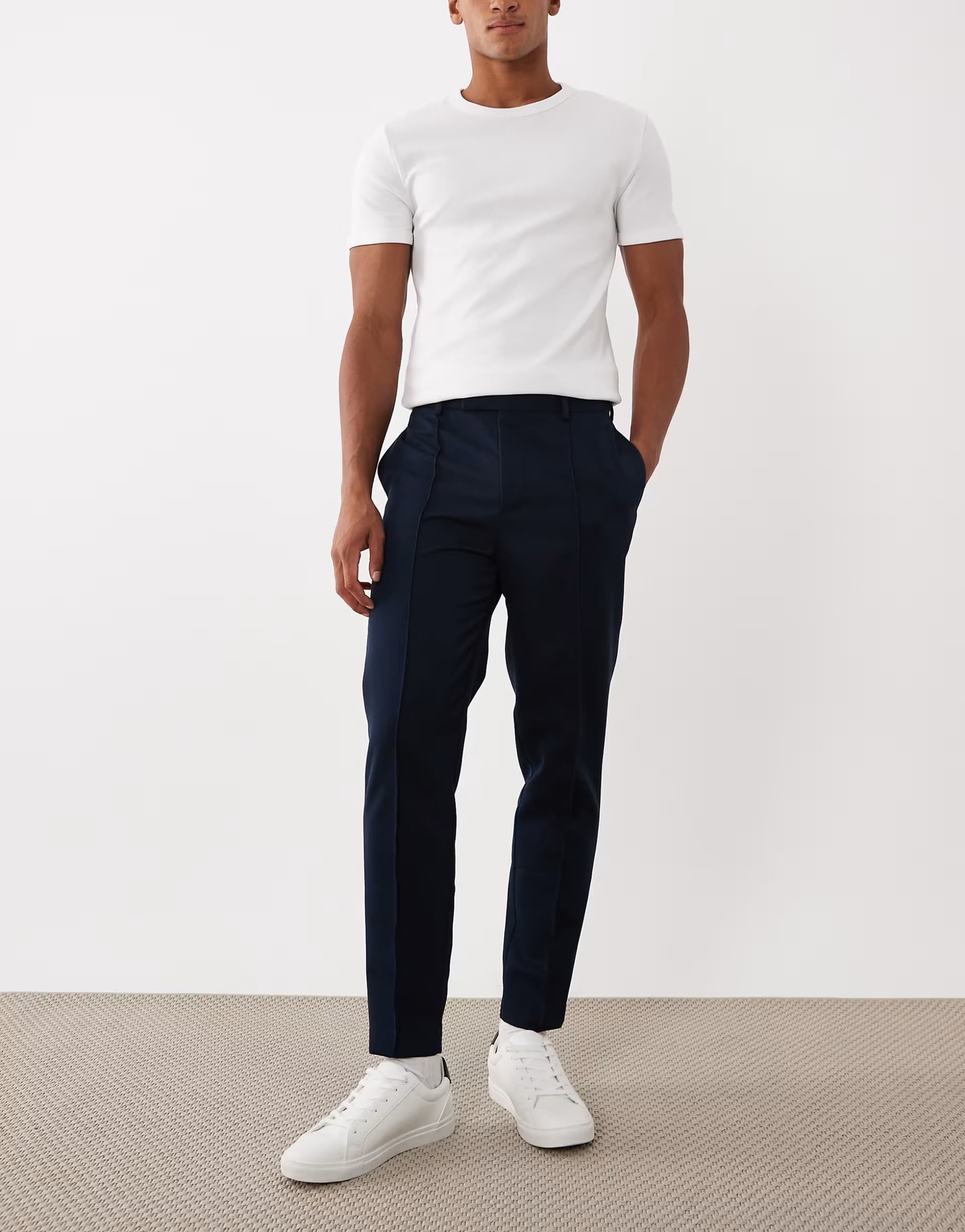 ASOS ASOS DESIGN smart tapered trouser with pintuck front in navy