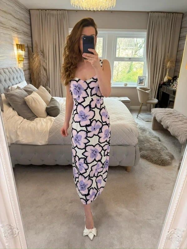 New Look New Look White & Purple Floral Midi Dress 16