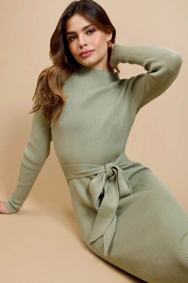 Little Mistress Little Mistress Women's Sage Tie Detail Midaxi Dress in Green - 3