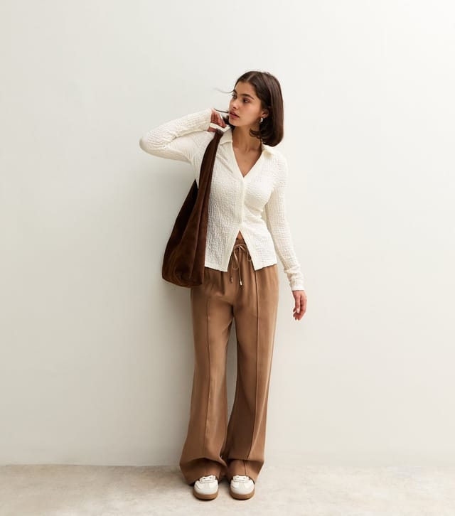 New Look Women's Cream Textured Jersey Collared Long Sleeve Top New Look - 3