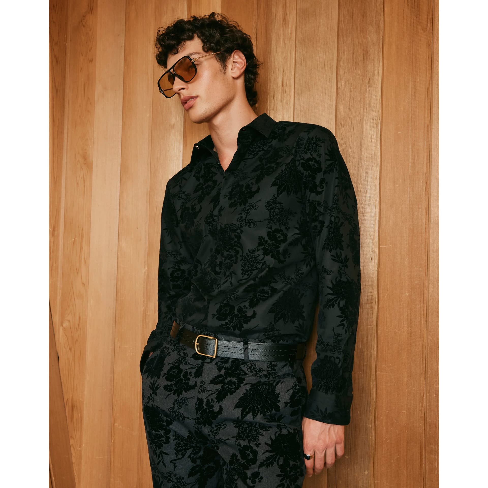 River Island Mens River Island Black Twisted Tailor Floral Flocked Shirt