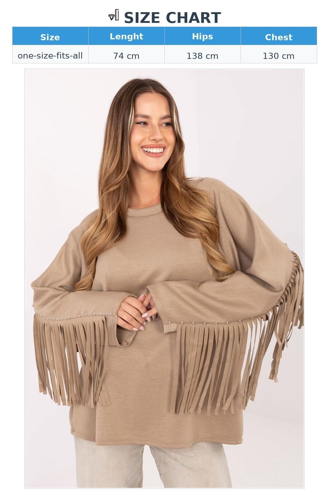 Love Lace Love Lace Women's Fringe Stud Viscose Blend Casual Sweatshirt in Beige - 4