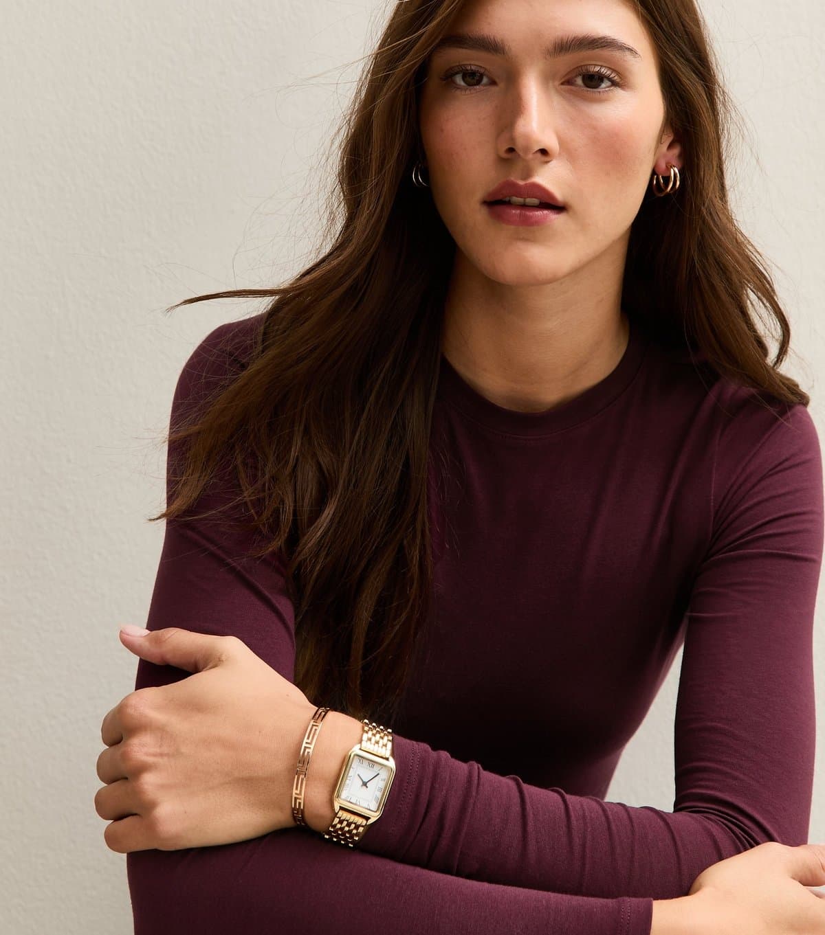 New Look Women's Burgundy Stretch Crew Neck Long Sleeve Bodysuit New Look