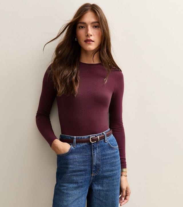 New Look Women's Burgundy Stretch Crew Neck Long Sleeve Bodysuit New Look - 2