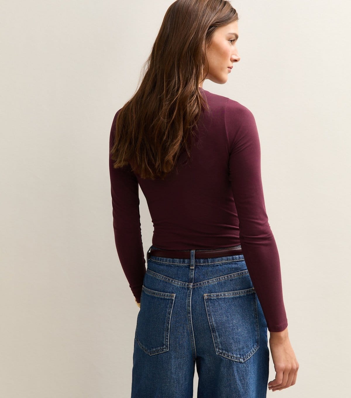 New Look Women's Burgundy Stretch Crew Neck Long Sleeve Bodysuit New Look - 4