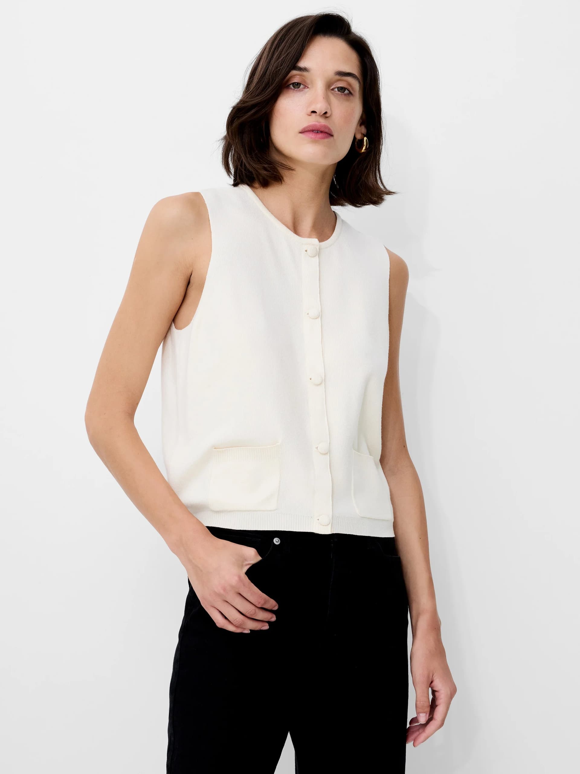 French Connection Cosysoft Knit Vest Porcelain Cream