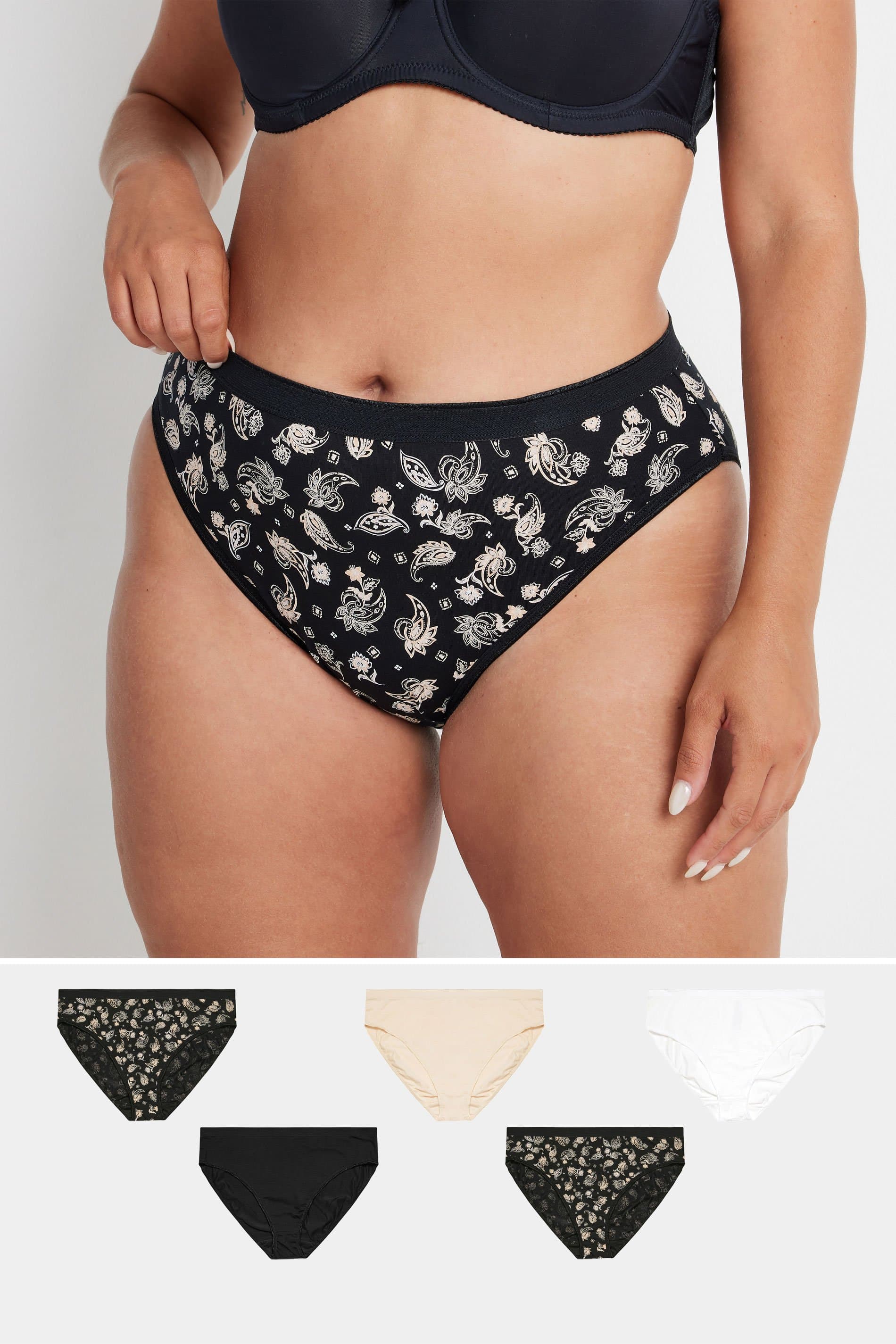 Yours 5 Pack Plus Size Natural Brown Paisley Print Briefs