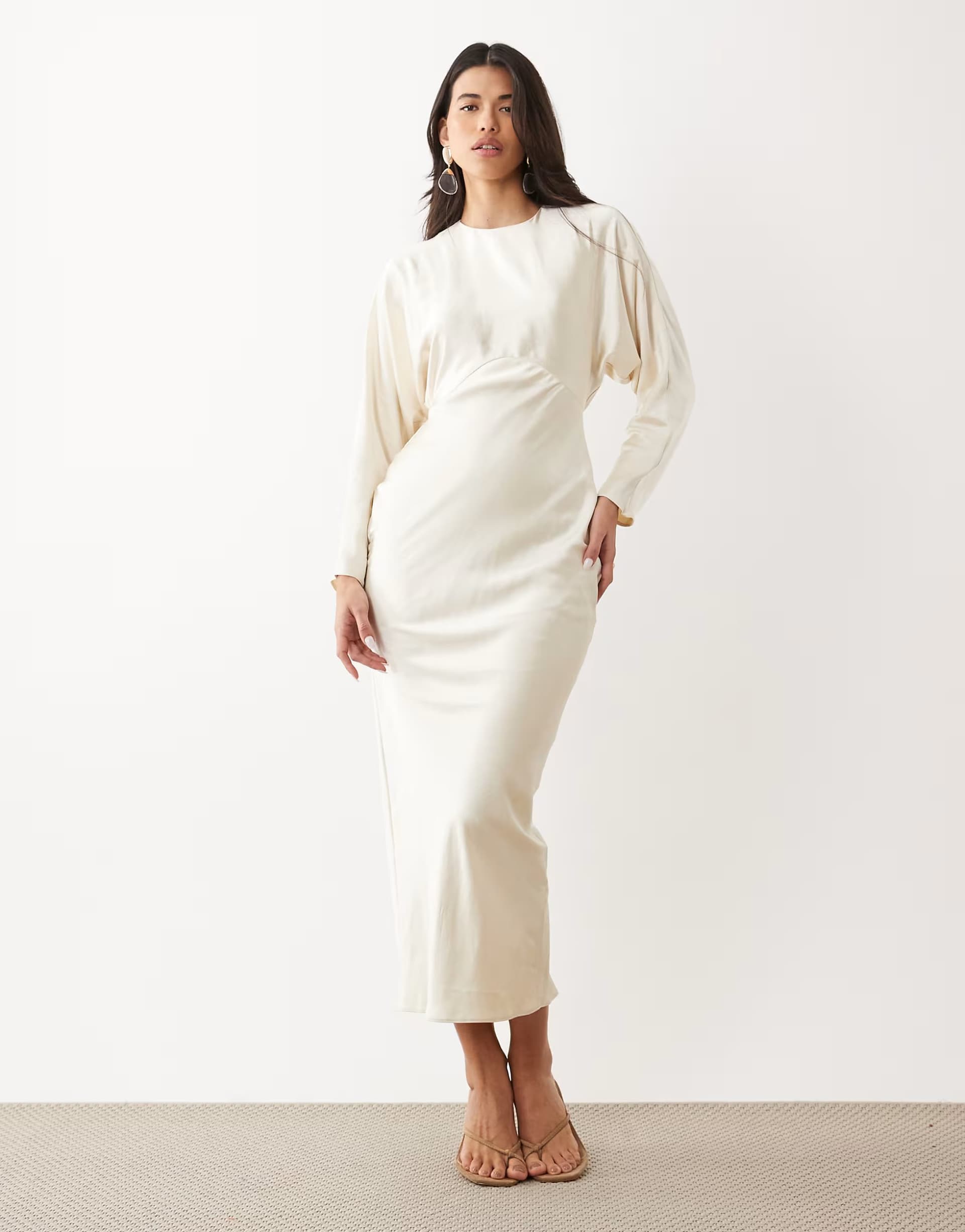 ASOS ASOS DESIGN satin batwing maxi dress in oyster