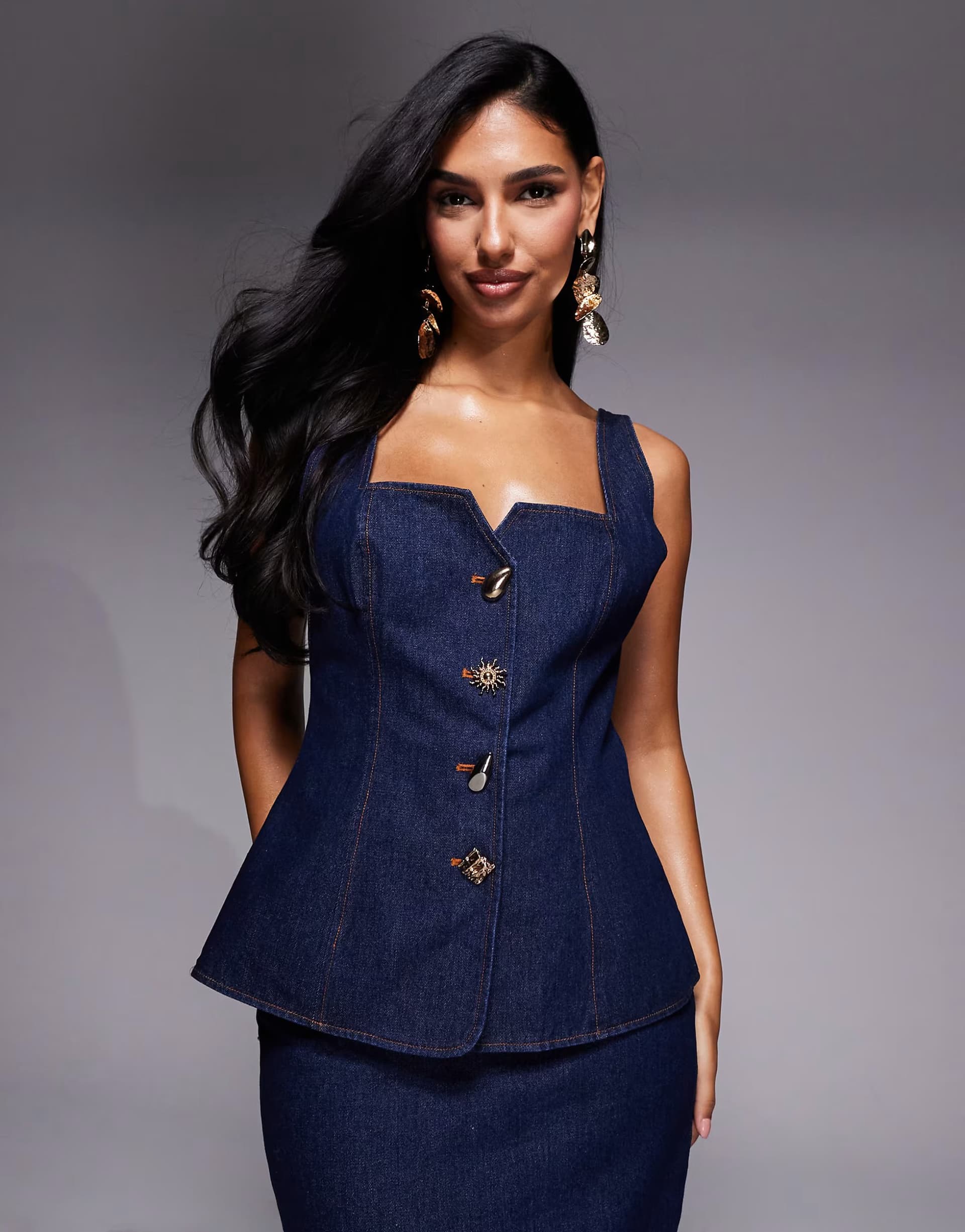 ASOS ASOS LUXE co-ord denim waistcoat with gold buttons in indigo