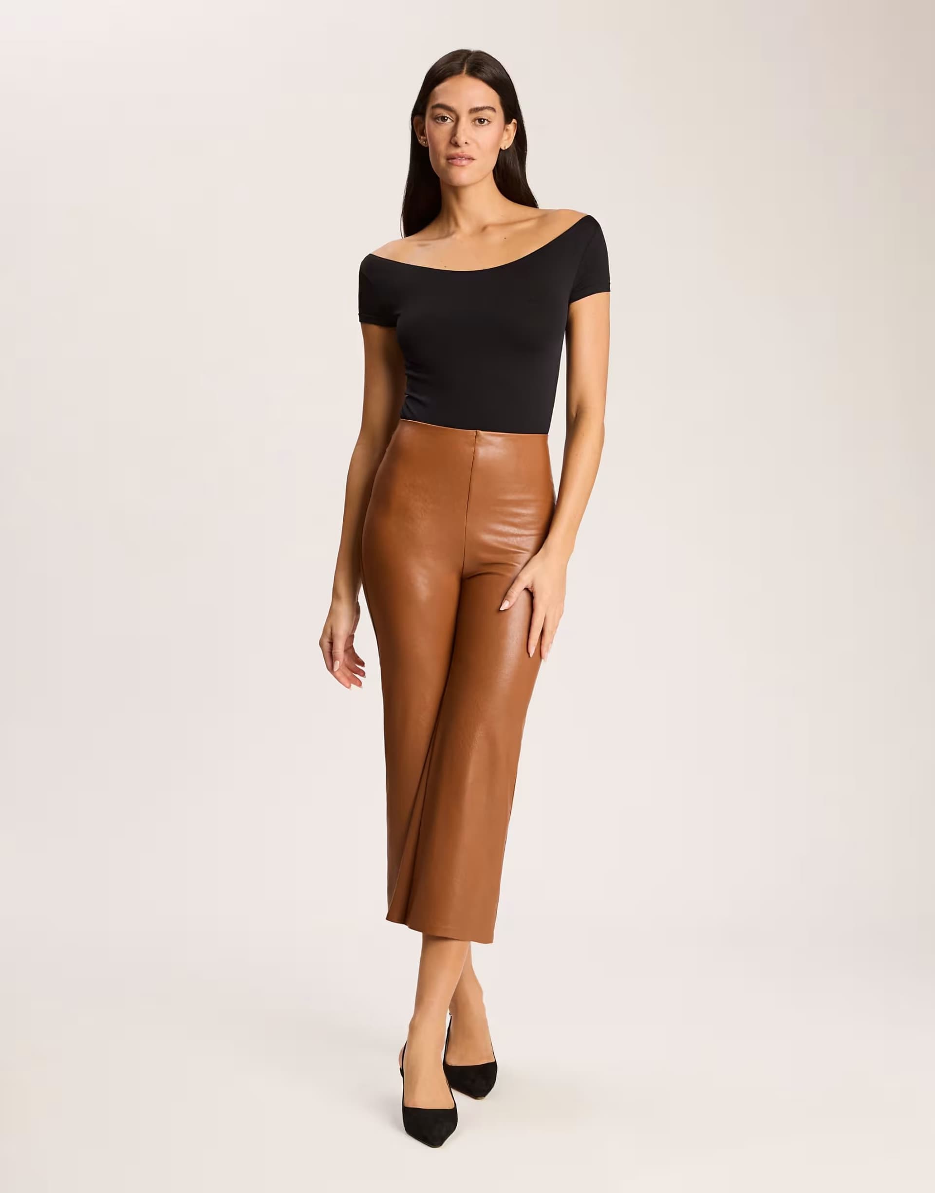 ASOS Commando faux leather cropped wide leg pant in cognac in cognac - TAN
