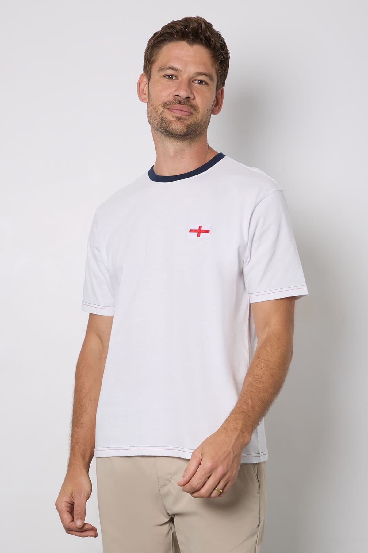Burton Burton Men's White England Print Crew Neck T-Shirt