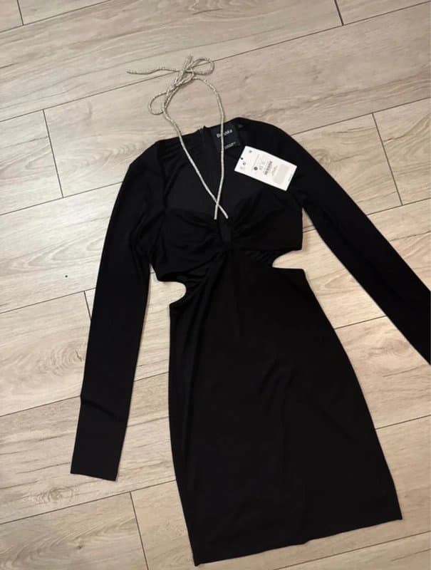 Bershka Bershka embellished black mini party dress viral tiktok new year eve crystals