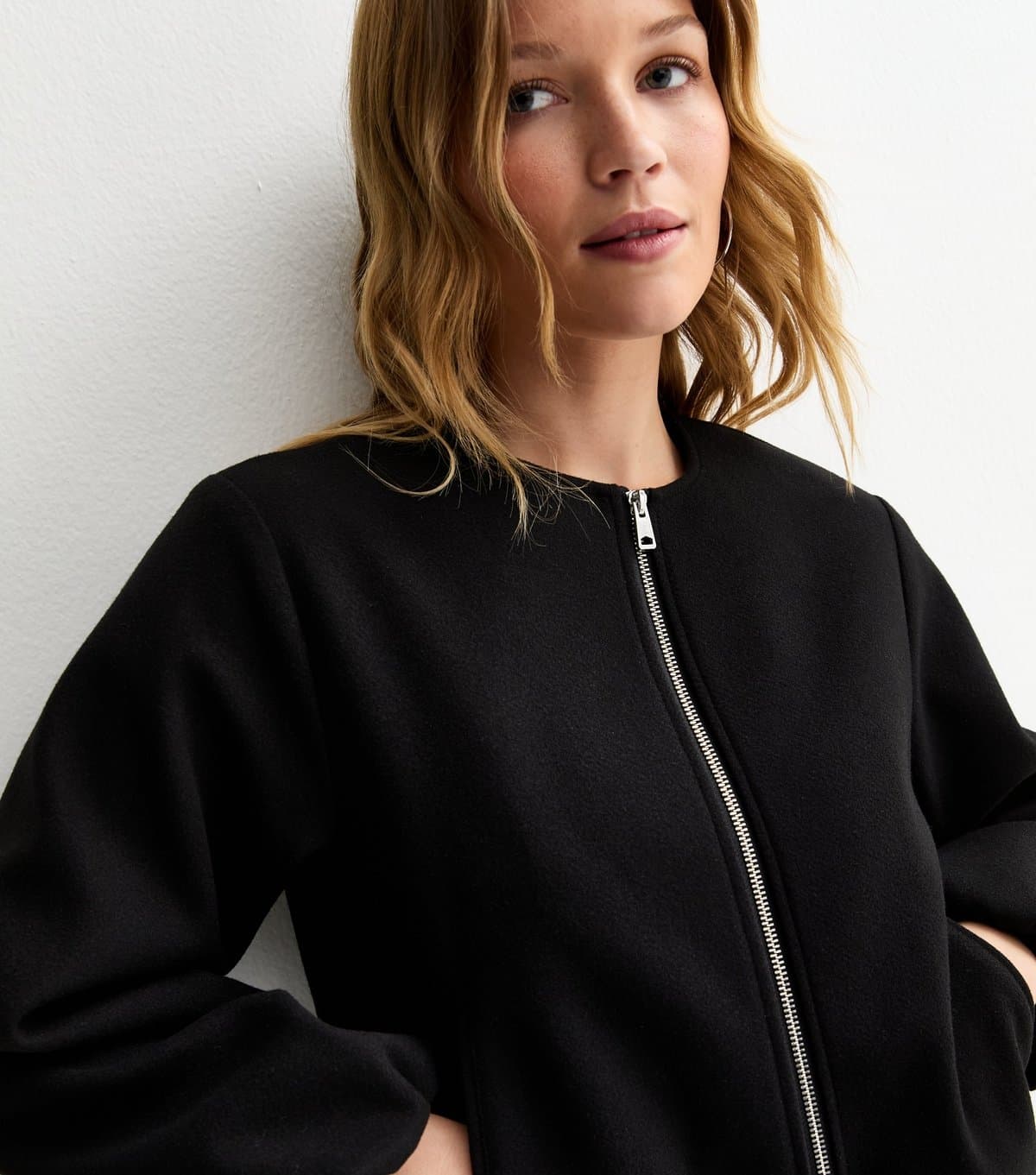 New Look Women's Black Collarless Zip Through Bomber Jacket New Look