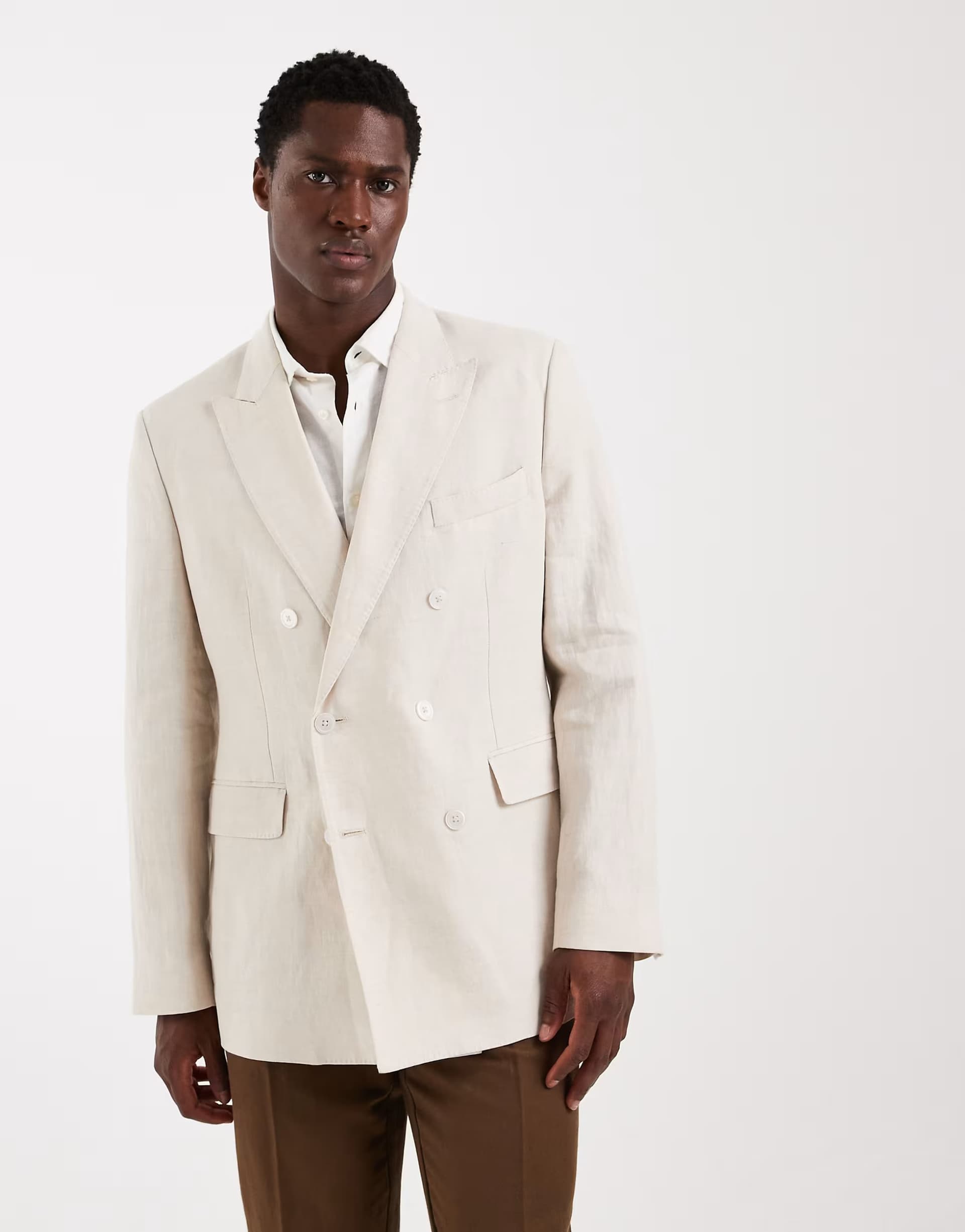 ASOS Mango Amalfic 100% linen slim fit bouble breasted suit blazer in ecru