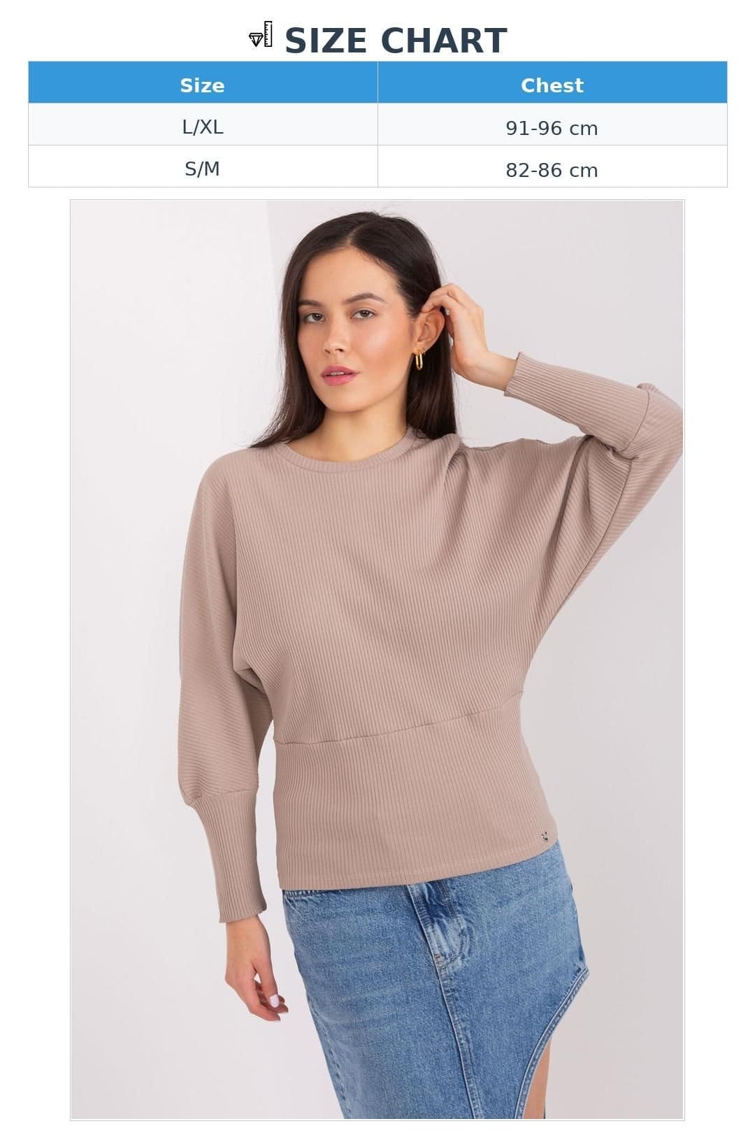 Love Lace Love Lace Women's Batwing Cotton Ribbed Blouse with Round Neck in Beige - 4