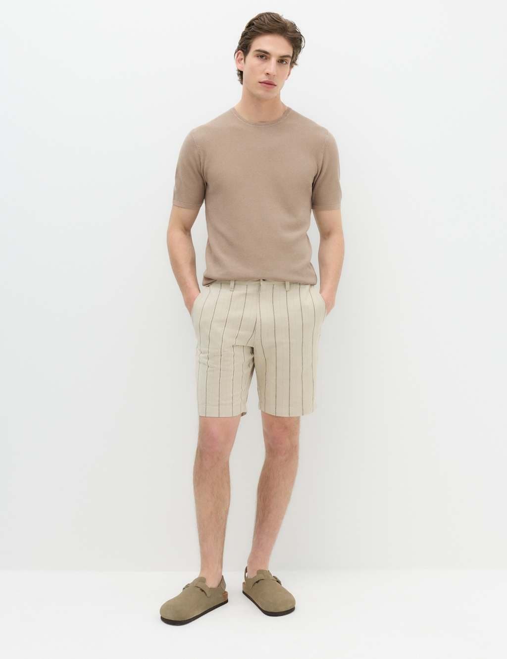 Marks & Spencer M&S Beige Striped Short-Sleeve T-Shirt
