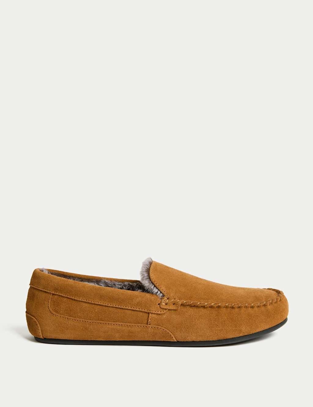 Marks & Spencer M&S Suede Fleece Lined Moccasin Slippers Tan
