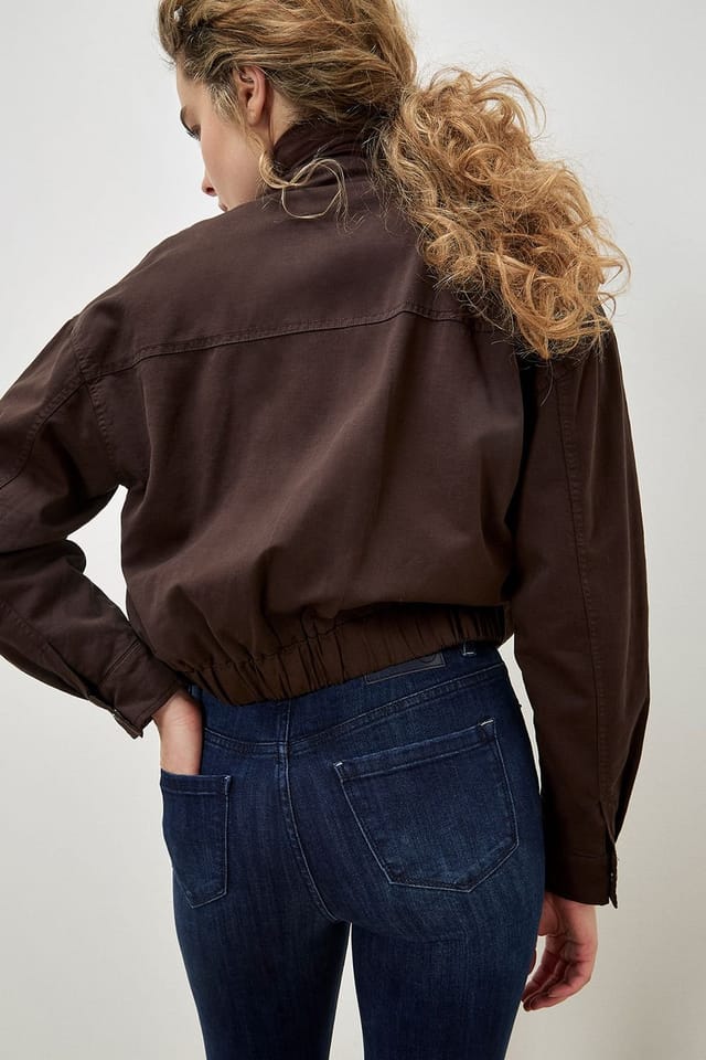 Apricot Apricot Women's Lightweight Denim Bomber Jacket in Brown - 3