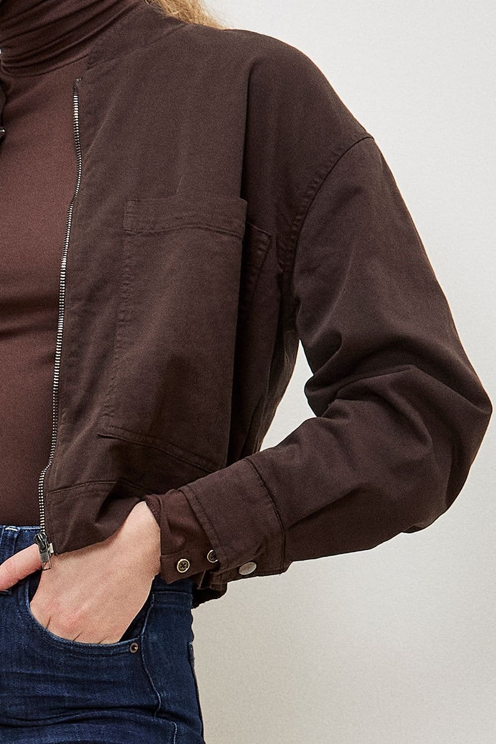 Apricot Apricot Women's Lightweight Denim Bomber Jacket in Brown - 4