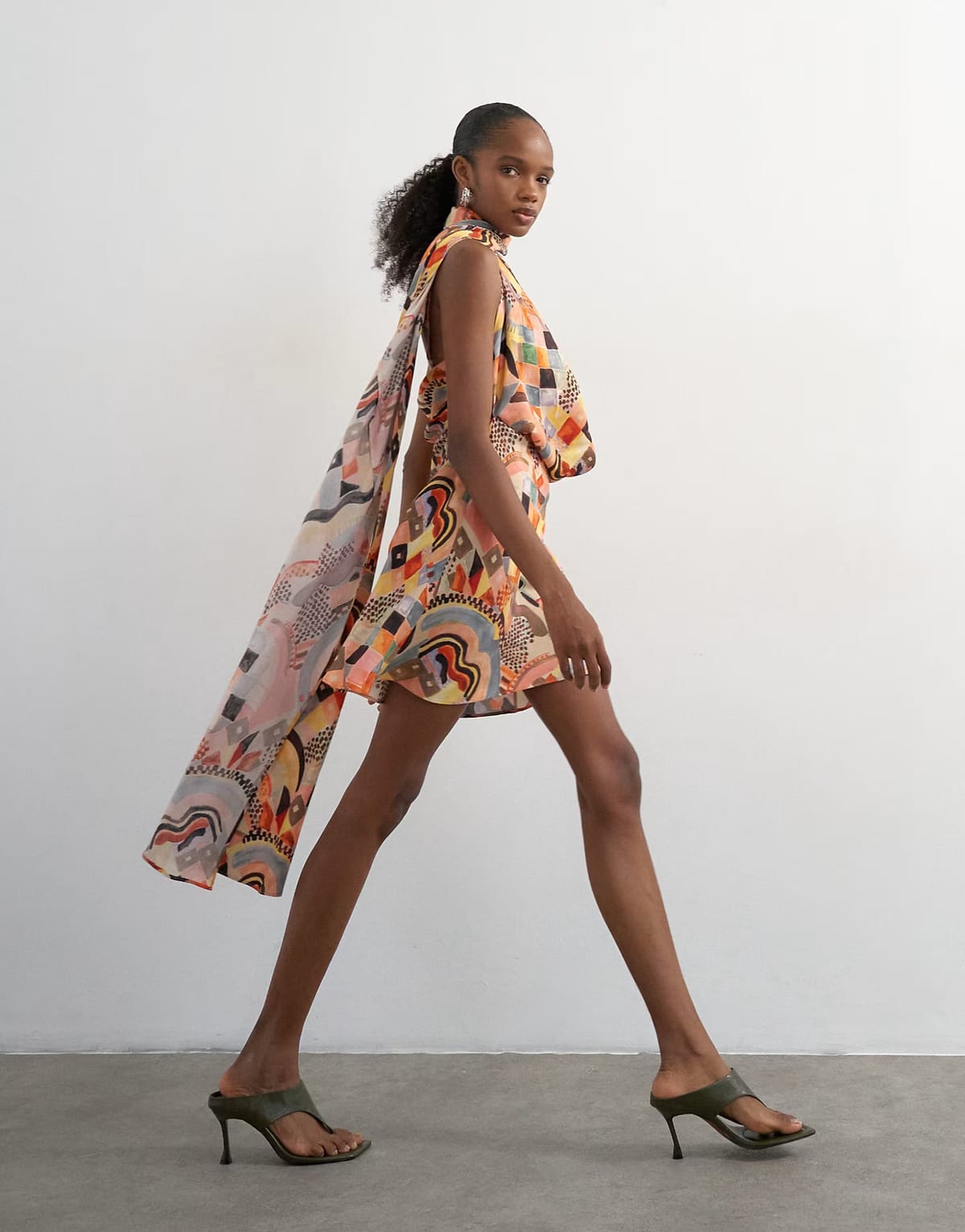 ASOS Topshop draped scarf neck mini dress in mosaic print - 1