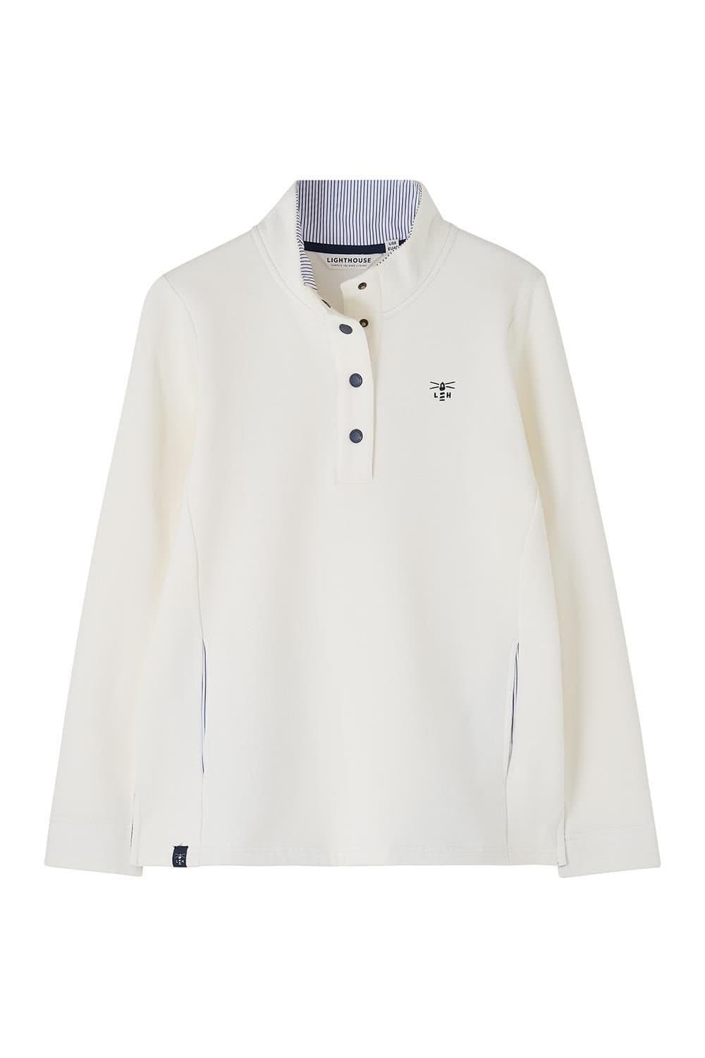 Lighthouse Clothing Lighthouse Clothing Women's Haven Jersey Popper Detail Cotton Top in White