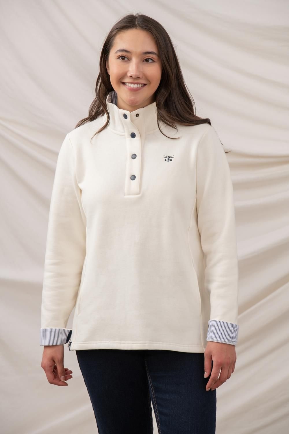 Lighthouse Clothing Lighthouse Clothing Women's Haven Jersey Popper Detail Cotton Top in White - 2