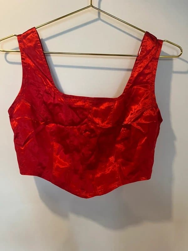Miss Selfridge Miss Selfridge red satin silky square neck corset bustier crop top