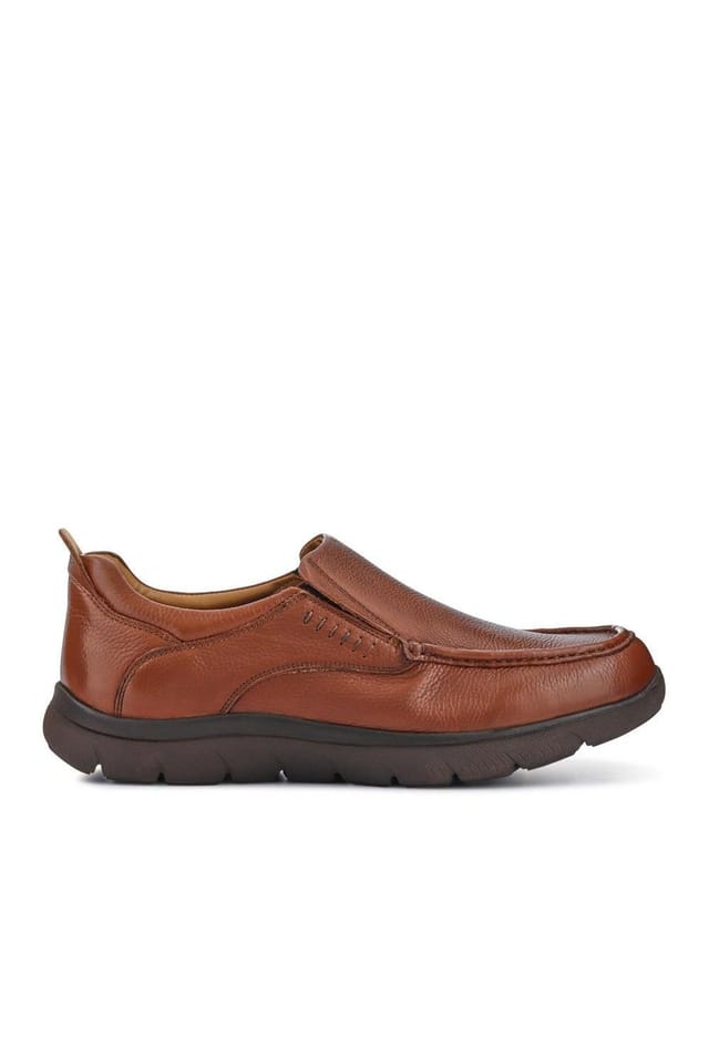 Pavers Pavers Men's Wide Fit Leather Slip-On Shoes in Tan - 2