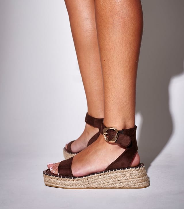 South Beach Women's Dark Brown Faux Suede Espadrille Wedge Sandals South Beach New Look - 3