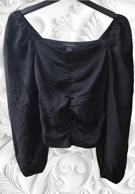 New Look New Look taffeta ruched black blouse